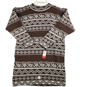 Vintage College Point Fair Isle Tunic Dress Sz M Brown Deadstock Nordic USA 90s
